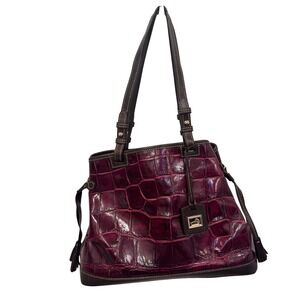 Dooney & Bourke Dark Red Croc Embossed Leather Shoulder Tote preloved